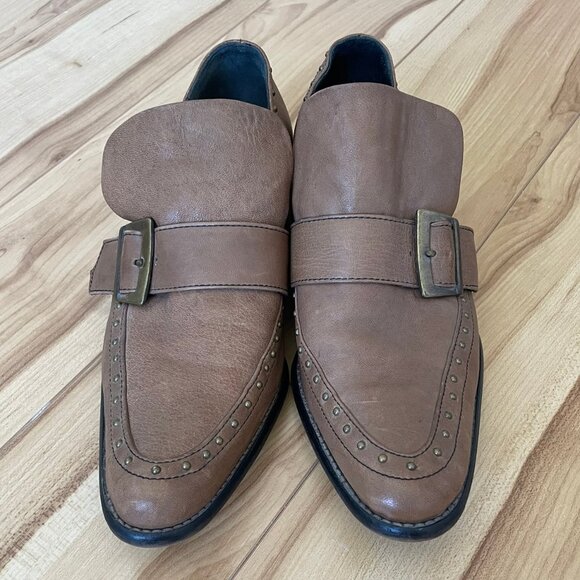 JOHN FLUEVOG Vintage Picnic Chianti Studded Monk Strap Tan Leather Size 7 - Picture 2 of 11